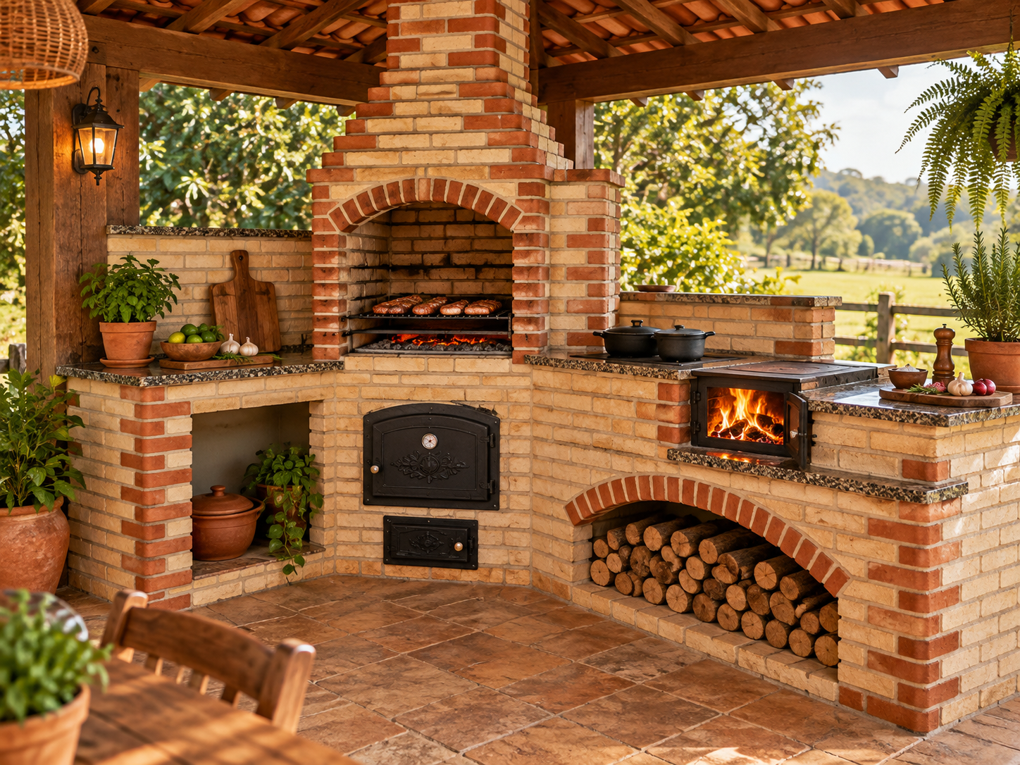 Fogão a lenha com forno e porta de ferro fundido